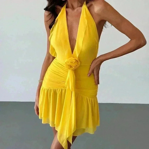 Dresses & Skirts - Yellow Sexy Women's Romantic Date Spaghetti Strap Deep V-Neck Bodycon Dress